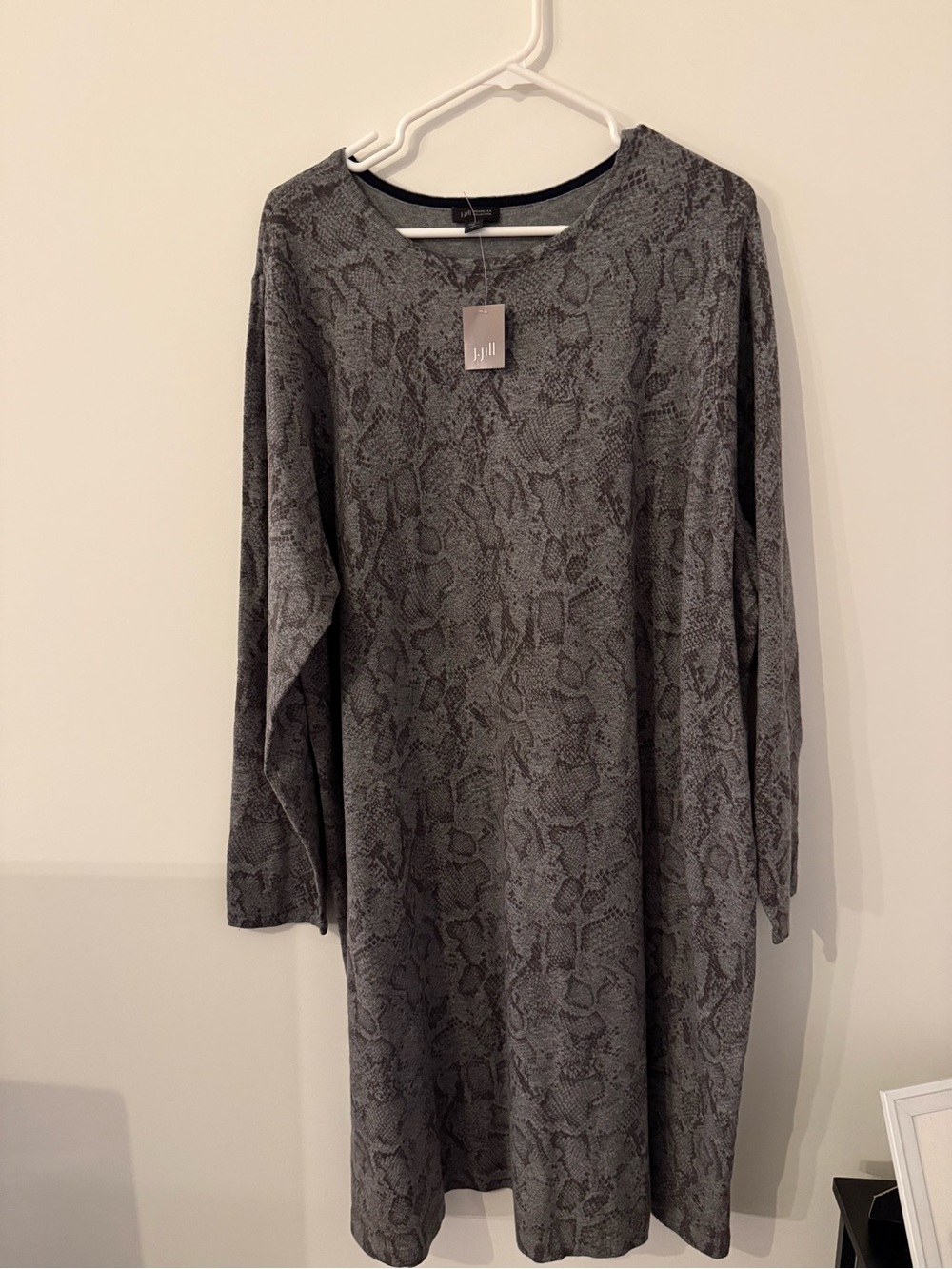 NWT J Jill Midi Dress Plus Size 3XL Gray Snakeskin Print